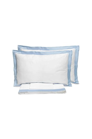 Bianco Perla 4-piece double bed linen set, Biancoperla - Smeraldo Sion, white/blue