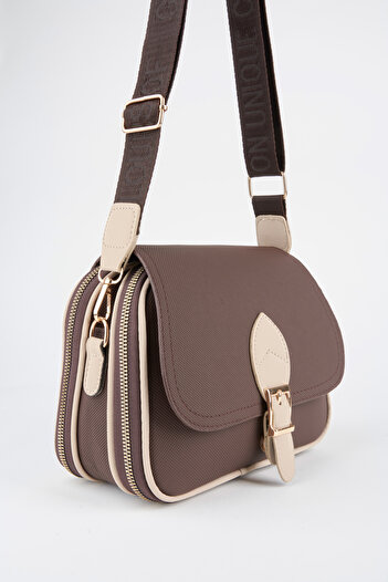 Vivaq Women's Clover Brown Mink 4 Pocket Cover Zipper and Snap Closure Arm and Shoulder Bag