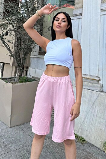 NEW LAVİVA Powder Color Women's Capri Shorts - Double Leg, Anti-Sweat, Pocket, Loose