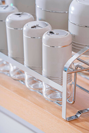 ACAR Orion 8-Piece Glass Spice Rack Set with Metal Stand