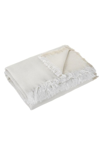 divendi-ro Husă decorativă pentru canapea dublă, cu franjuri albe, 230x180 cm, crem/alb