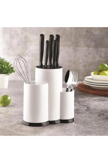dreamingo 3-compartment white kitchen organizer, knife stand and spoon holder set, countertop multi-purpose organizer