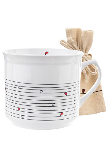 shumee Ceramic mug with bag, white HEART, 650 ml