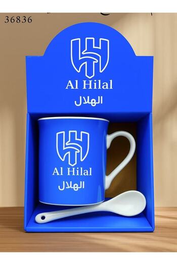 M AND R Blue Al Hilal Club Cup with Elegant Spoon
