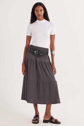 Tudors Women's Regular Fit Cotton Plain Anthracite Skirt