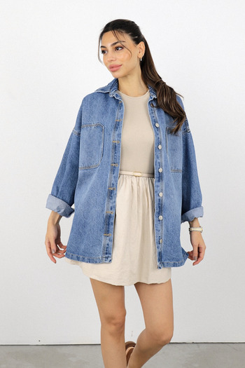 Suziş Jachetă cămașă din denim cu buzunare mari CR6083