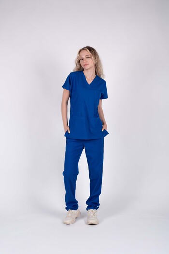 ACAR İŞ TEX Set de uniforme pentru femei, din Lycra albastră, pentru asistentă medicală și medic, uniforme pentru spital