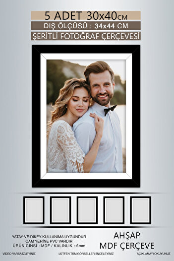 yhfoto 5 Pieces 30X40 Frame - Black-White Striped Frame - Mdf A3 Frame - Pvc Frame