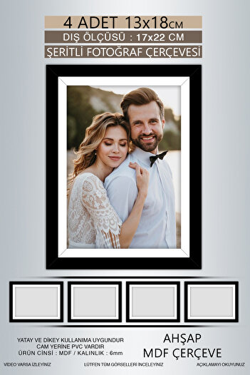 yhfoto 4 Pieces 13X18 Frame - Black and White Striped Frame - Mdf Frame - Pvc Photo Frame