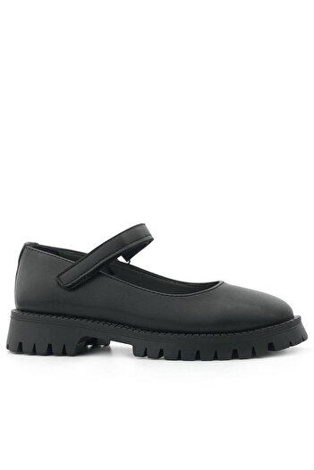 Rakerplus Black Matte Velcro Thick Soled Girls' School Shoes