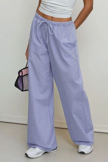 Hiccup Striped Cotton Trousers with Elastic Waist