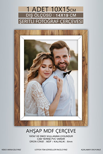 bymat 1 Piece 10X15 Frame - Wooden-White Striped Frame - Mdf Frame - Pvc Photo Frame