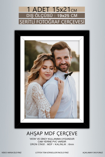 Bytwo 1 Piece 15X21 Frame - Black and White Striped Frame - Mdf Frame - Pvc Photo Frame