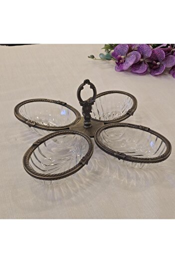 AlyaHomeAksesuar Antique Metal Framed Quad Snack Bowl