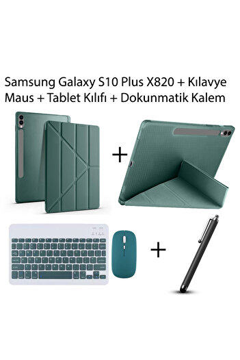 Yesnıce Galaxy S10 Plus 12.4'' X820 Uyumlu Standlı Kılıf Ve Dokunmatik Kalem Ve Klavye ve Mouse
