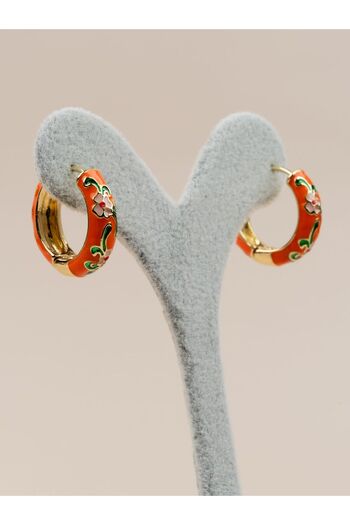 Portakal Esintisi Marivelle Enamel Floral Pattern Vintage Hoop Earrings