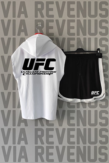 Vordevia Ufc Front and Back Printed Zero Sleeve Hooded Sports Tshirt and Custom Jersey Fabric Sports Shorts