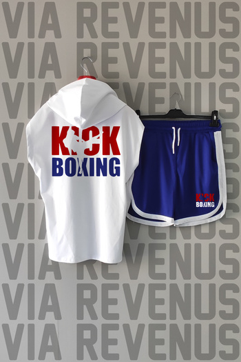 Vordevia Kick Boxing Front and Back Printed Zero Sleeve Hooded Sports Tshirt and Custom Jersey Fabric Sports Shorts