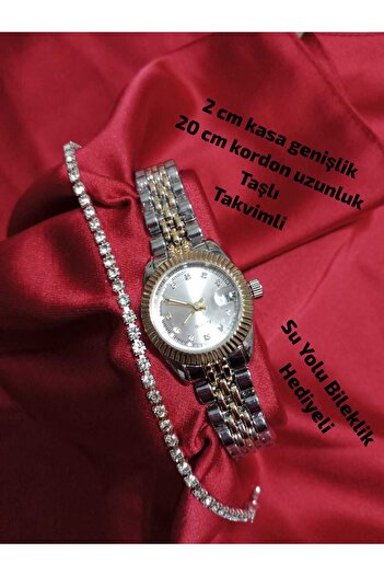 QUARTZ Mini Model Vintage Women's Wristwatch Retro Steel Silver-Gold Band (with Zircon Stone) (with Bracelet) Tt0117