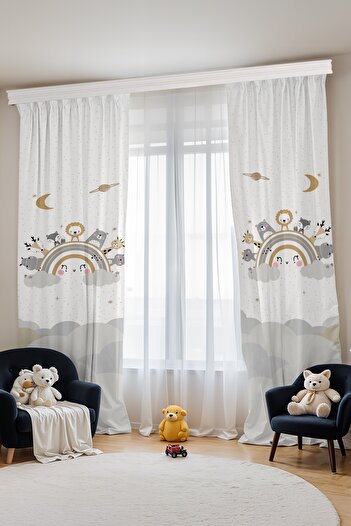EVPANYA Smiling Rainbow Safari Patterned Children's Baby Room Background Curtain (Single Wing Pricing)