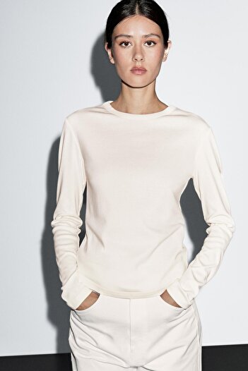 Massimo Dutti Yuvarlak kenarlı uzun kollu t-shirt