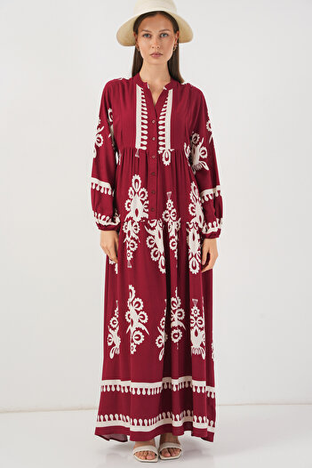 Bigdart Women's Patterned Long Hijab Dress 2585 - A.Burgundy