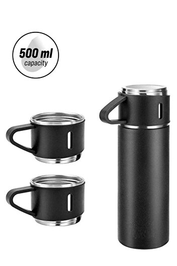Generic Thermos Bottle with 2 Extra Cups, 500ml Vacuum Flask Set, Stainless Steel, Leak proof, Travel Bottle