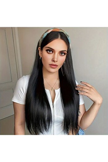Generic Hair Hoop Wig: Black Long Straight Hair with Colorful Braided Rhinestone Twist