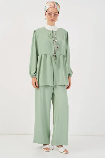 Bigdart Women's Front Lace-Up Tunic Trousers Double Set 6744 - Mint