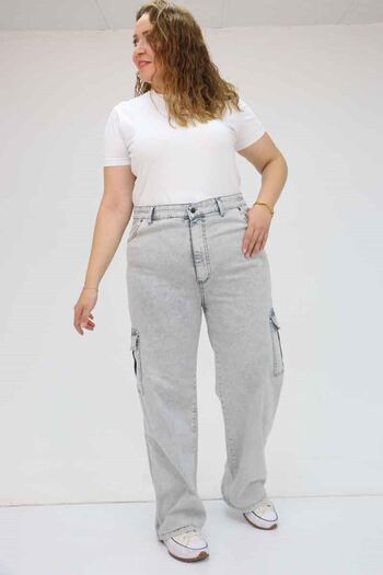 Eslina 49031 Plus Size Side Pocket Jeans - Snow Wash Gray