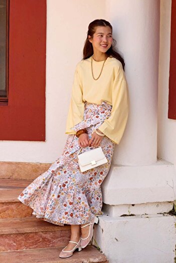 Ceylan Otantik Orange Daisy Ruffle Wrap Skirt