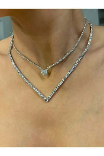 ohmygod jewelry 925 Silver Tennis silver necklace with white crystals, 35 cm – Cuore