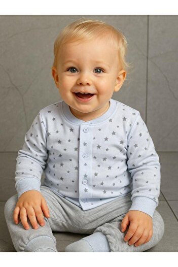 Zekids Set de pijamale din bumbac cu modele de stele pentru băieți