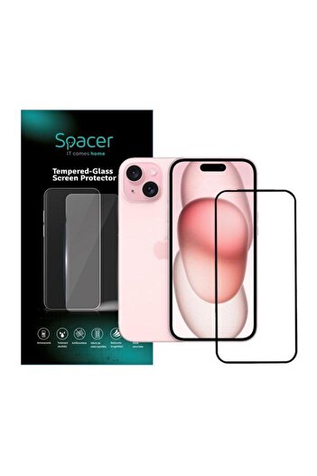 Spacer Folie de protectie pentru iPhone 15, grosime 0.3mm, Tempered Glass, sticla 9D, duritate 9H