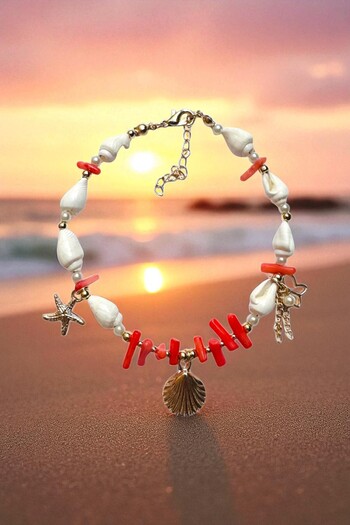 PETEK AKSESUAR Sea Shell Coral Natural Stone Mushroom Anklet