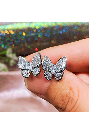 Choice E1244 Huitan Fashion Butterfly Stud Earrings with Crystal Cubic Zirconia for Women Delicate Girl Acc