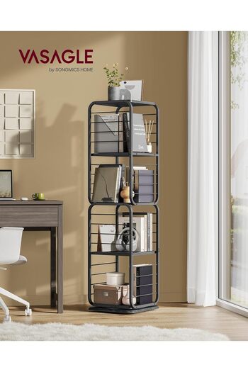 VASAGLE 360-degree rotating bookcase, metal frame, with 5 MDF shelves, 43x43x158cm, black