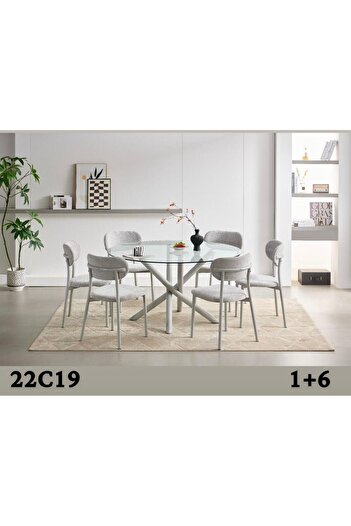 Tasamem Dafia Round glass dining table with 6 chairs