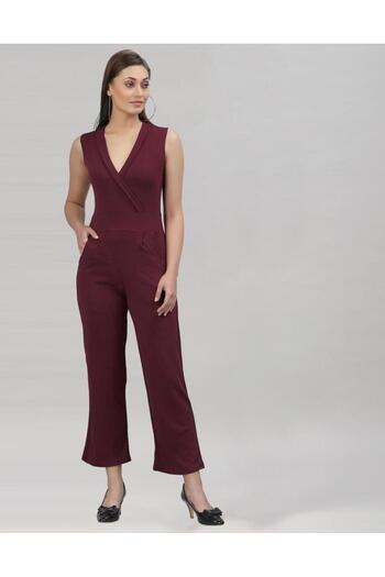 iza Brown Coloured Lycra Plain Jumpsuit