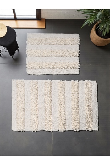 Hülya Home Elysia Cotton Bath Mat Set (60X100)(50X60) Cream---