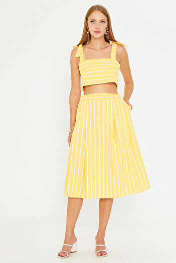 armonika Women's Yellow Bustier Skirt Double Set Arm-25Y001092