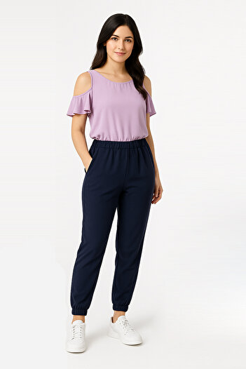 dorbe women’s pink cold-shoulder breathable summer fashion elastic waist jumpsuit with ruffled sleeves