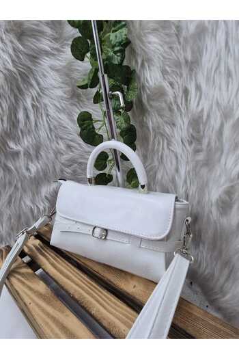 EZZY BLİSS Women's Viral Stylish Faux Leather Belt Detailed Hand Arm Shoulder and Crossbody Bag - White