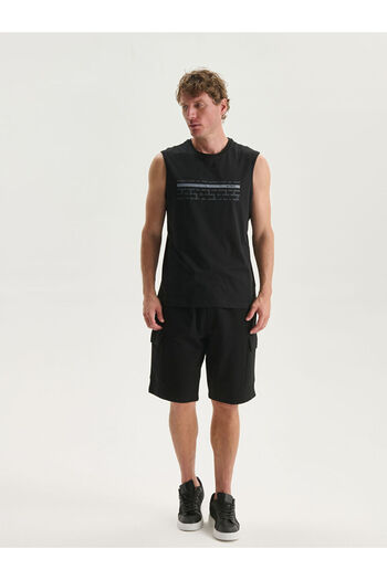 LC Waikiki Black Crew Neck Printed Combed Cotton Men's Sleeveless T-Shirt