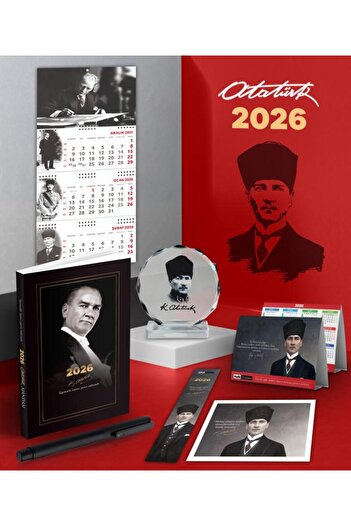 Mor kelebek 2026 Ататюрк Гази Паша Дневник - Подписваема стена календар - Настолен календар - Химикалка и кристален портрет