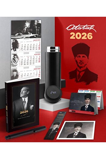 Mor kelebek 2026 Ататюрк Истикбал Агенда - Подписваема стена календар - Настолен календар - Химикалка и термос с градуировка