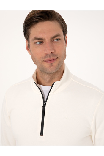 Pierre Cardin Ekru 3 İplik Regular Fit Fermuarlı Dik Yaka Basic Sweatshirt 50314044-VR019