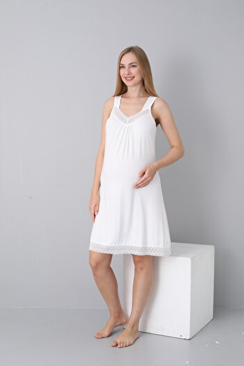 Miss Dünya Lissa Lace Detailed Strap Maternity and Maternity Midi Length Nightgown