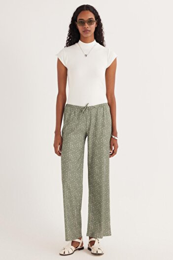 Tudors Women's Relax Fit Relaxed Cut Elastic Waist Tie Patterned Pants