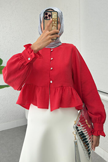 Salih Çelebi Frilly Skirt Shirt 2321 - Red
